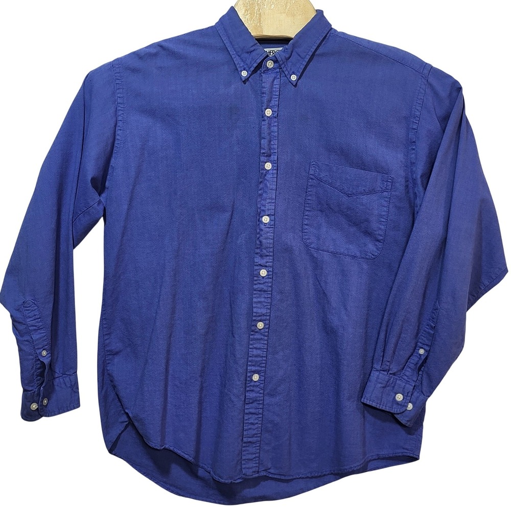 Cherokee Mens Blue Cotton Oxford Button Down Long Sleeve Shirt Large RN‎ 17730